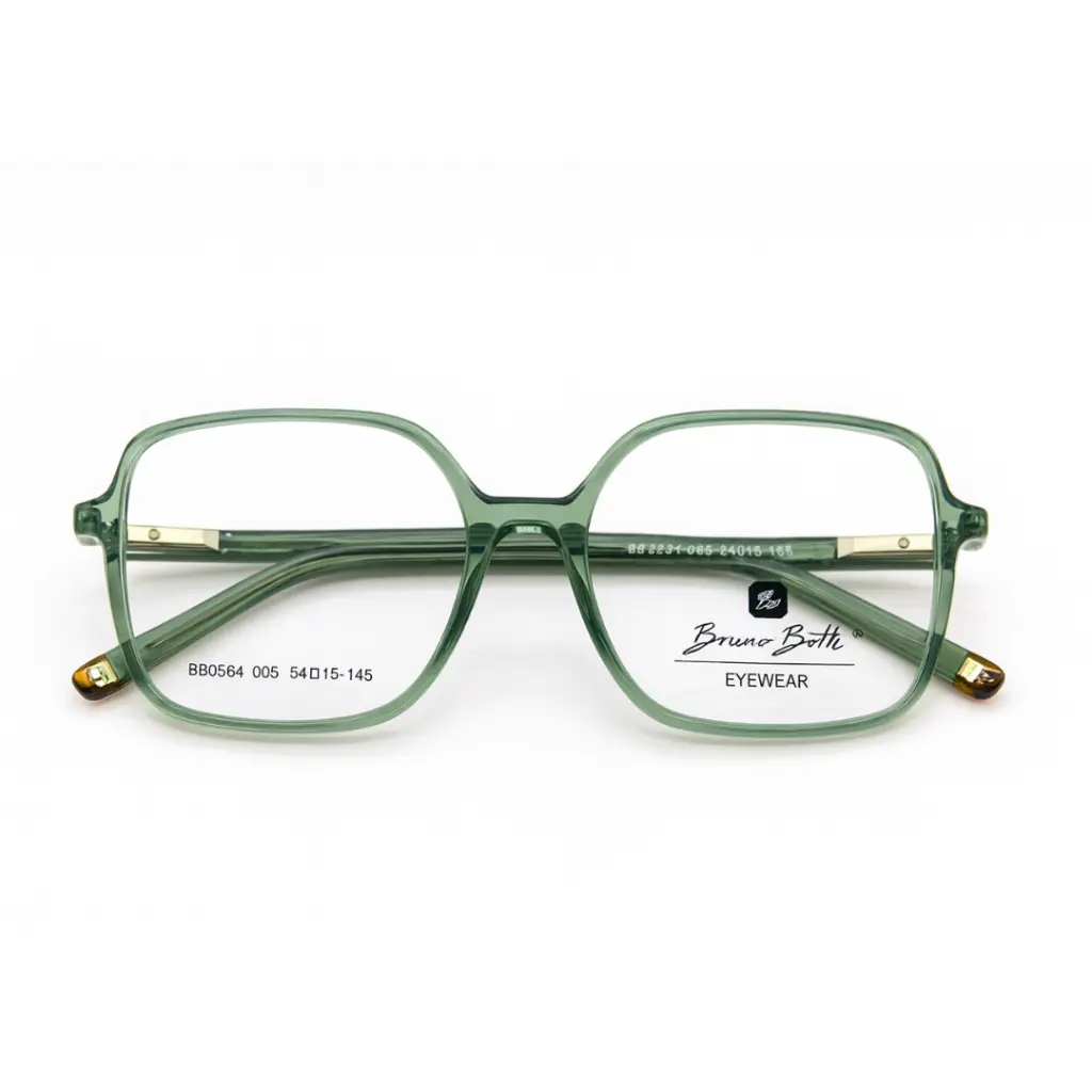 Lunette Bruno Botti carrée couleur verte exposée chez luxe optique.webp
